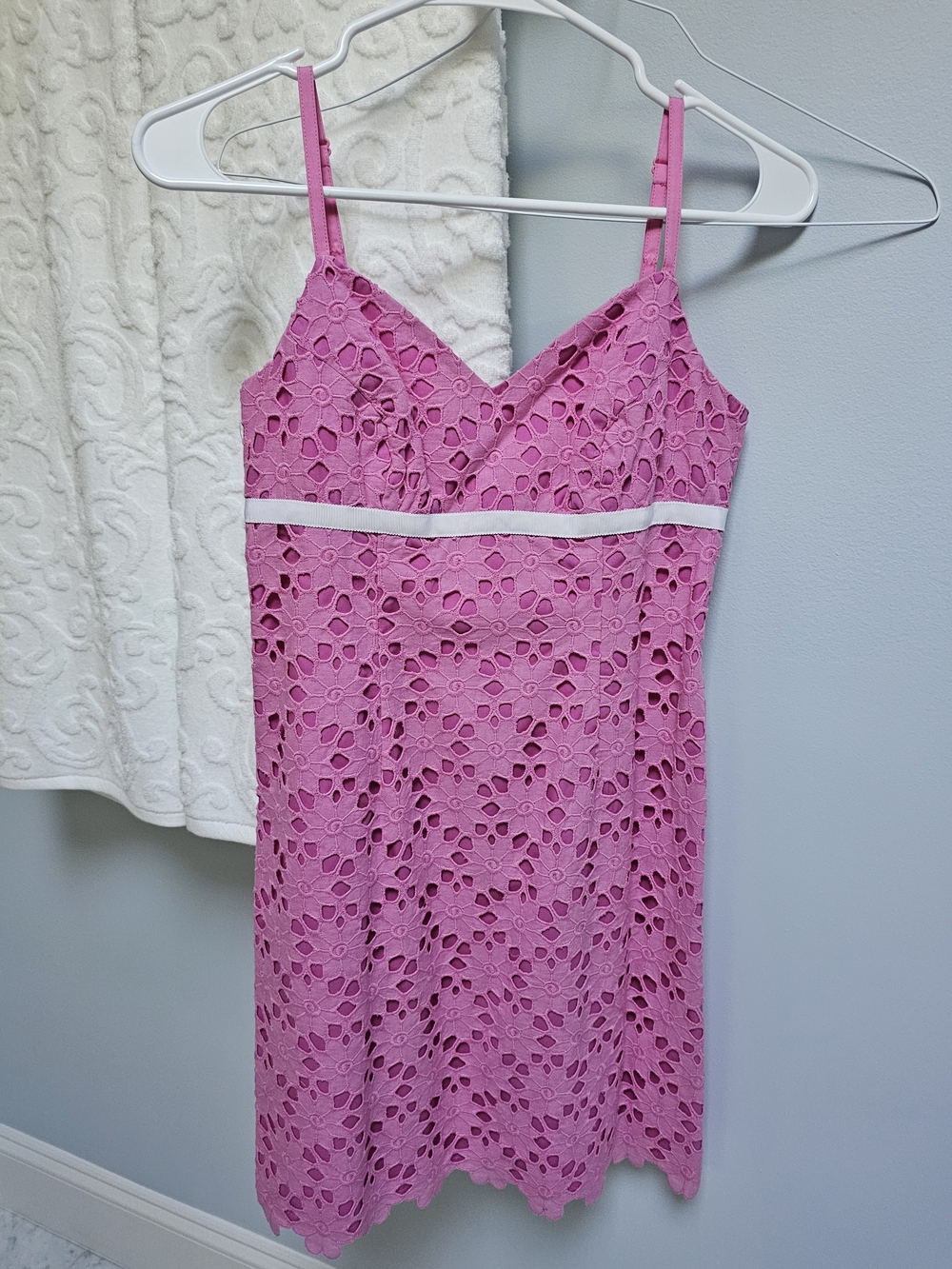 Lilly Pulitzer Pink Eyelet Chemise with White Waist Trim